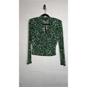 Catherine Malandrino Floral Wrap Top Y2K Whimsigoth Green Long Sleeve NWT